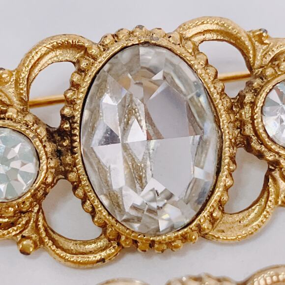 VTG 60s Lot of 2 Brooches Faux Pearl Rhinestone Victorian Revival Romantic Pins - Picture 5 of 10